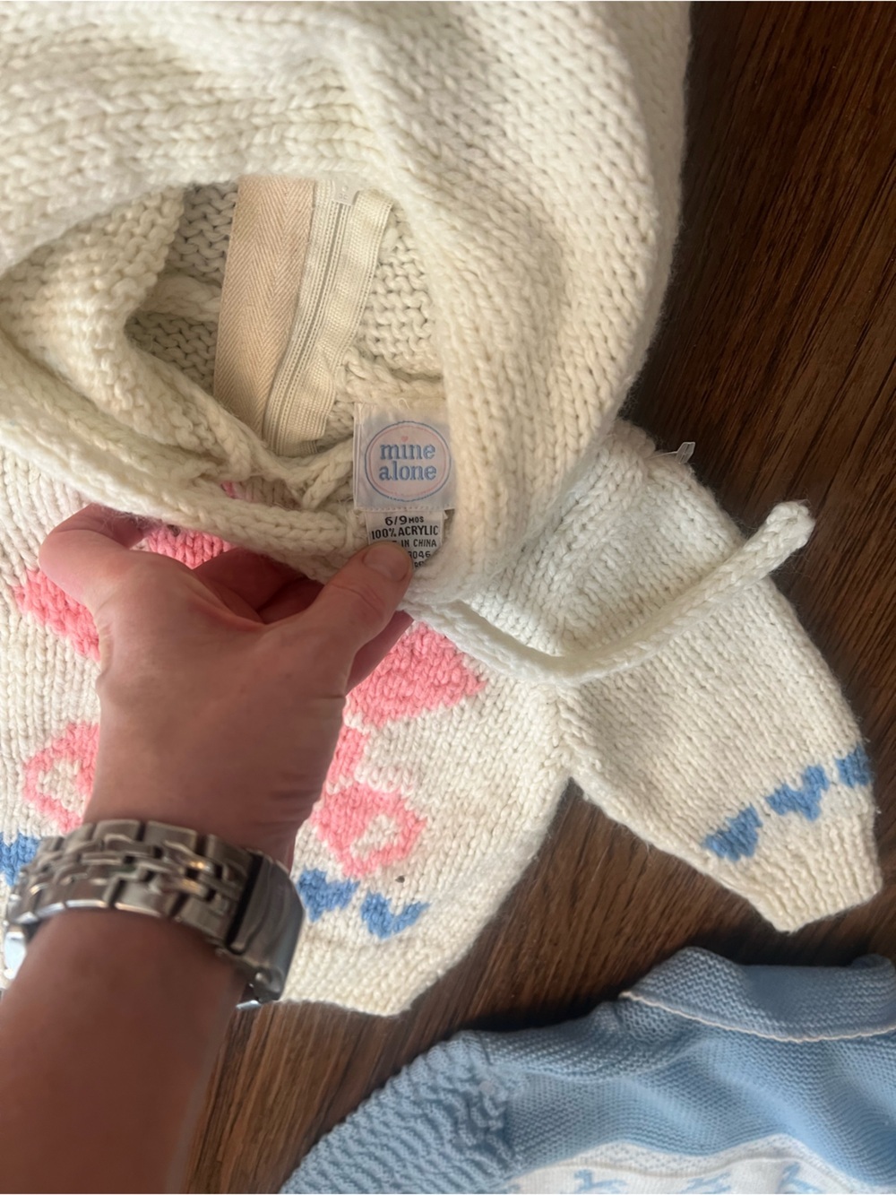 2 Vintage Blue and Cream Knit Baby Sweaters Set 6-9/9-12 - Picture 5 of 8